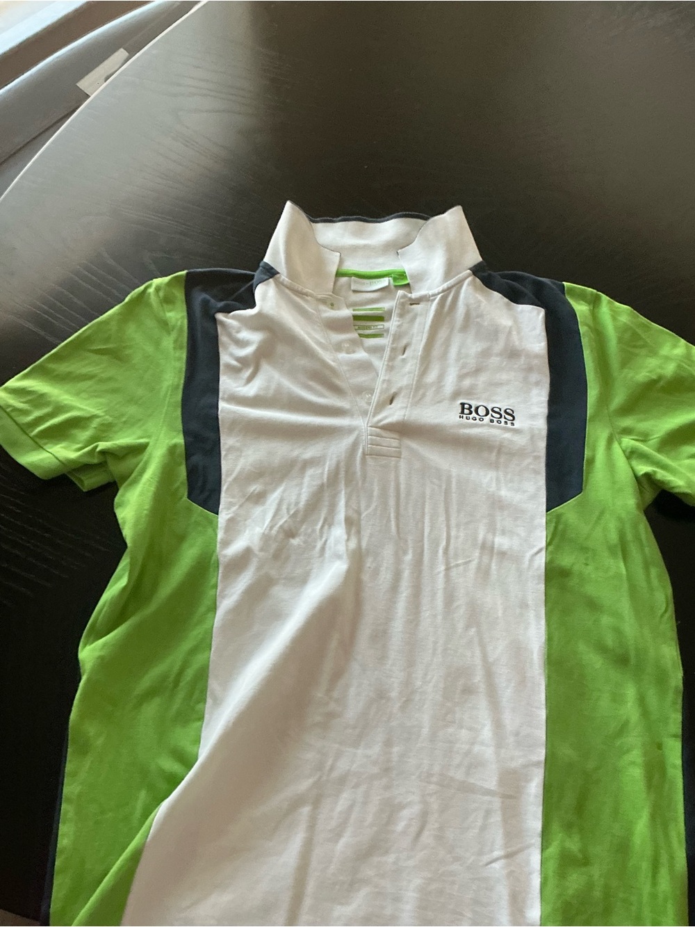 BOSS Colorblock Polo in White, Lime & Navy